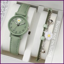 2PCS/Set Fashion Women Watches Bracelet Set Simple Arabic Dial Leather Strap