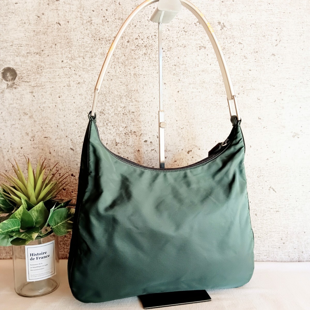 Prada Archive Olive Nylon Shoulder Bag Vintage Authentic thumbnail 2