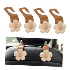 4 PCS Car Seat Headrest Hooks, Cute Flower Car Seat Back Organizer White Brown
