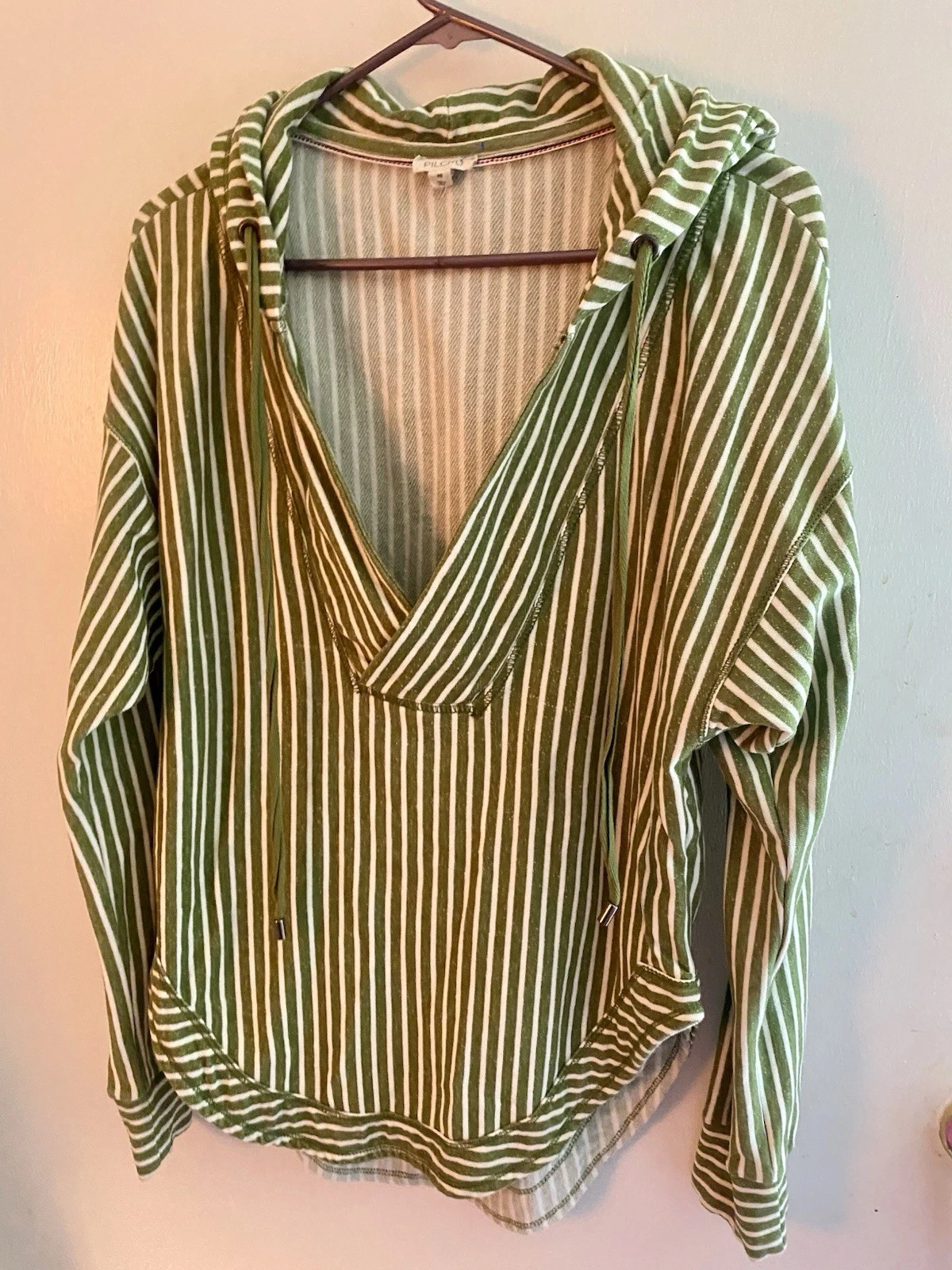 OFF WHITE Felpa con cappuccio Pilcro Anthropology Wharfside verde e panna a righe ? cotone XS