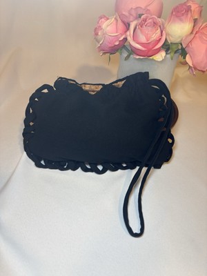 Handmade Black Drawstring Pouch/Bag Soft Fabric Purse