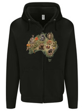 Australia Cultural Map Widlife Koala Kangaroo Mens Zip Up Hoodie