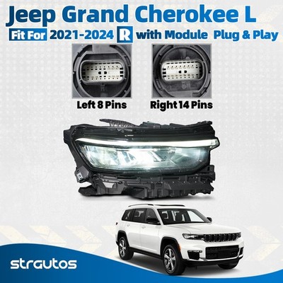 LED Headlight For 2021-2024 Jeep Grand Cherokee L W/Leveling W/DRL w/bulb Right