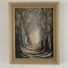 Stunning Woodland Forest Scene Painting On Canvas by Douglas H Chaffey b1924