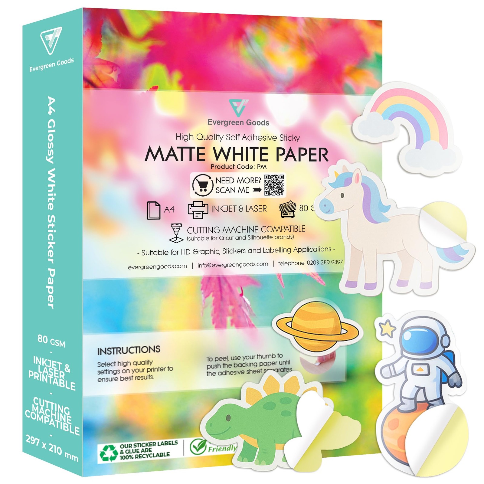 Evergreen Goods 100 Sheets A4 White Matte Sticker 100 Sheets,