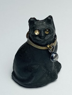Antiker tschechischer Glas Cracker Jack schwarze Katze Charm