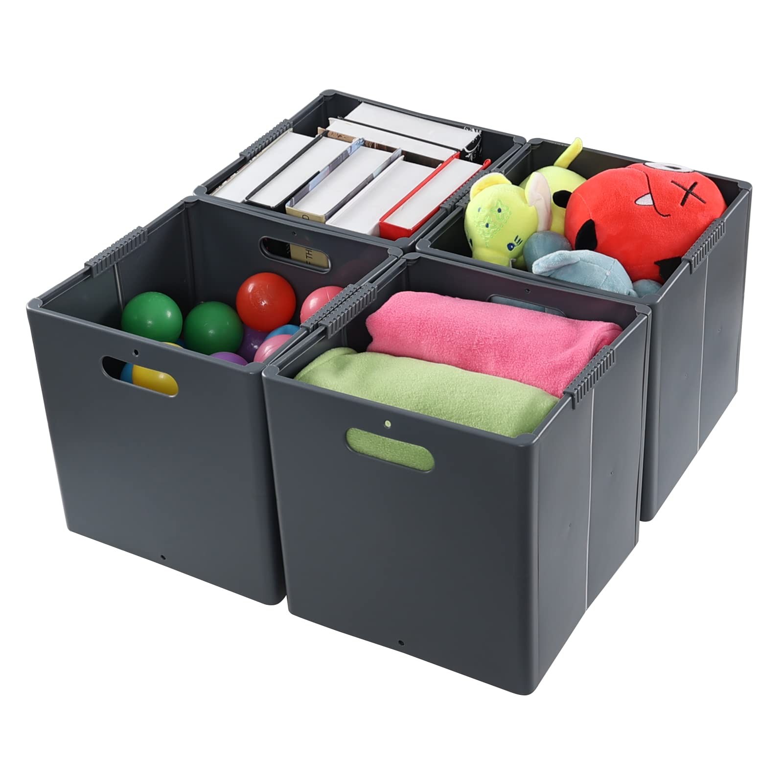 Foldable Plastic Storage Cubes with Handles, 4-Pack