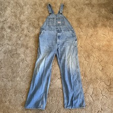 Round House Bib Overalls Mens 38x28 Blue Denim Workwear Carpenter Outdoor
