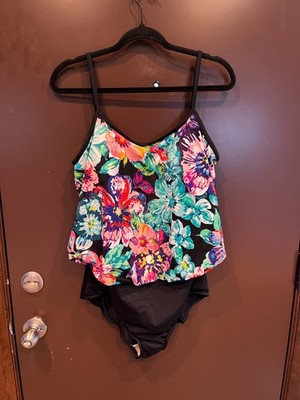 Maxine Bathing Suit Women's 18 Black Floral One Piece
