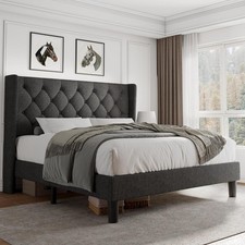 Queen Size Platform Bed Frame with Button Tufted Headboard Upholstered Bed Frame