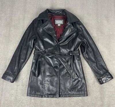 Wilsons Leather Jacket Womens Extra Small XS Black Lined Thinsulate Belted