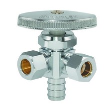3 Way Stop Valve 1/2 PEX x 3/8 Compression Dual Outlet Chrome Valve