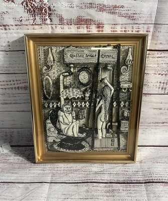 Vintage Black & White 3D Art Print of a Couple in the Shower Gold Frame 11''X 9''
