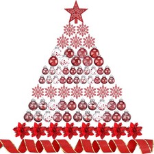 Red 74 Pcs Christmas Ball Ornaments Set Plastic Shatterproof Christmas Tree D...