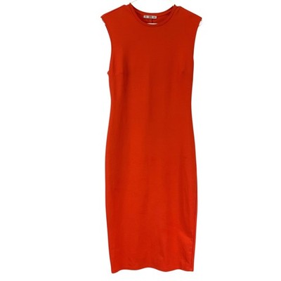 ZARA Orange Sleeveless Sheath Midi Dress Collection Woman Basic Size M Pullover