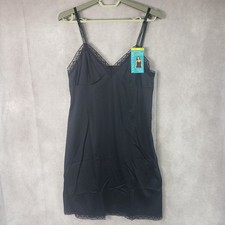 Vanity Fair Full Slip Black Lace Trim Lingerie Daywear Rosette M/36 22in