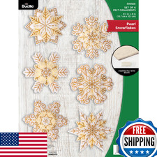 Bucilla Felt Applique 6 Piece Ornament Making Kit, Pearl Snowflakes, Perfect for