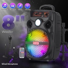 TWS Portable 8" Bluetooth Party Speaker USB AUX With Tripod Stand Mic Remote US