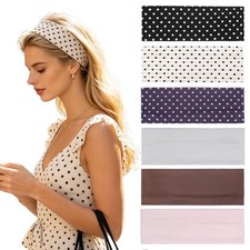 Headbands for Women, 6 Pack Polka Dot Solid Hairband - Soft Polka Dot / Solid