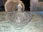 Jeanette Glass Iris & Herringbone Clear Covered Footed Candy Dish Crystal Vtg.