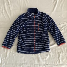 Mini Boden Boys 7-8Y Youth Blue White Striped Full Zip Fleece Jacket