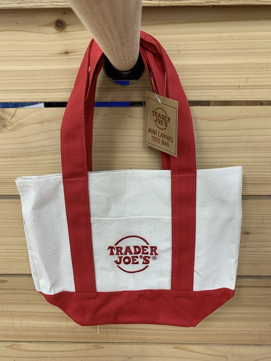 2 Trader Joe's Mini Canvas Tote Bags RED + YELLOW Hottest It Bag