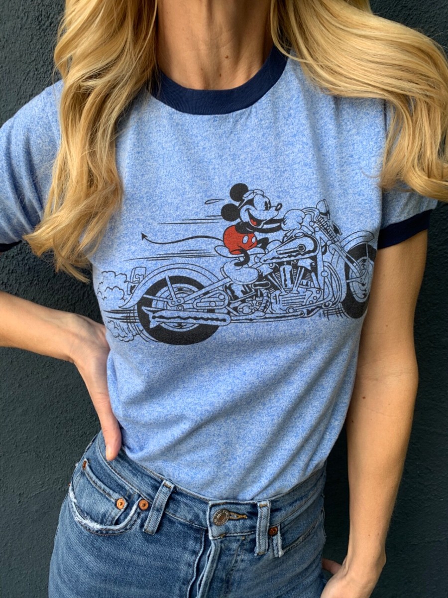 トップス 90s Disney vintage Harley Mickey faded T 90's Disney Vintage Mickey Mouse Faded Black Single Stitch