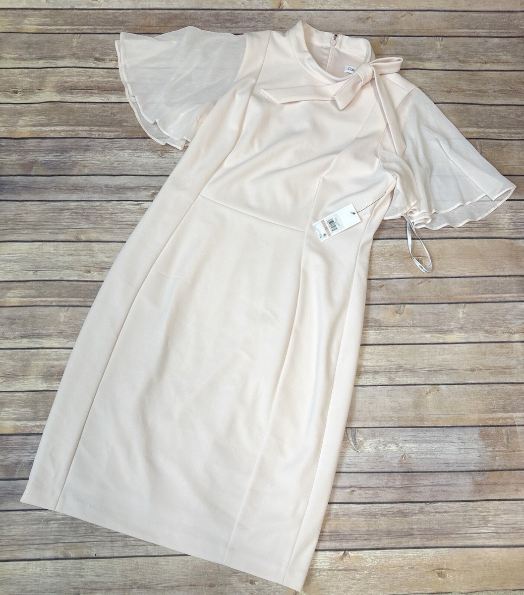 calvin klein tie neck flutter sleeve dress