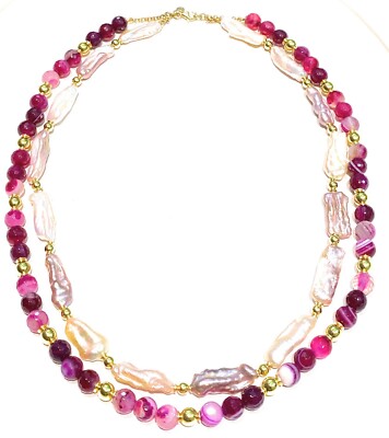 Halskette diWa Jewels Degradé Barock Perlen Mehrfarbig Keshi Achat Fuchsia