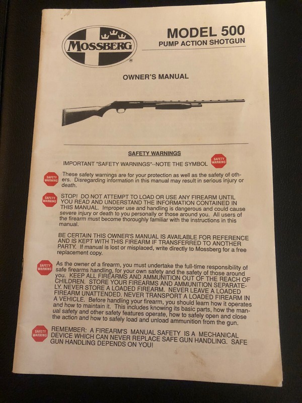 Original Mossberg Model 500 Pump Action Shotgun Owner's Manual