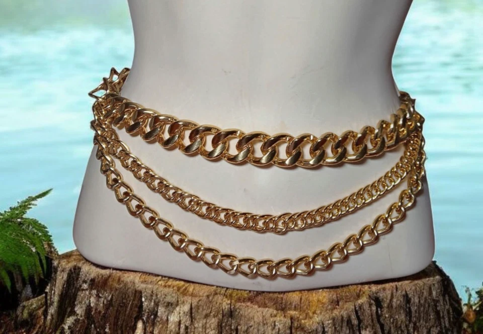 Kim Rogers Chunky Gold-Tone Chain Belt Triple Drape Statement 36" Adjustable - Image 2 of 4