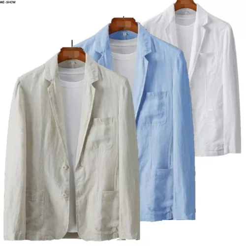 Herren Lässig Reines Leinen Anzug Slim Fit Leinen Sakko Zwei Knopf Anzug Blazer Mantel - Bild 13 von 17