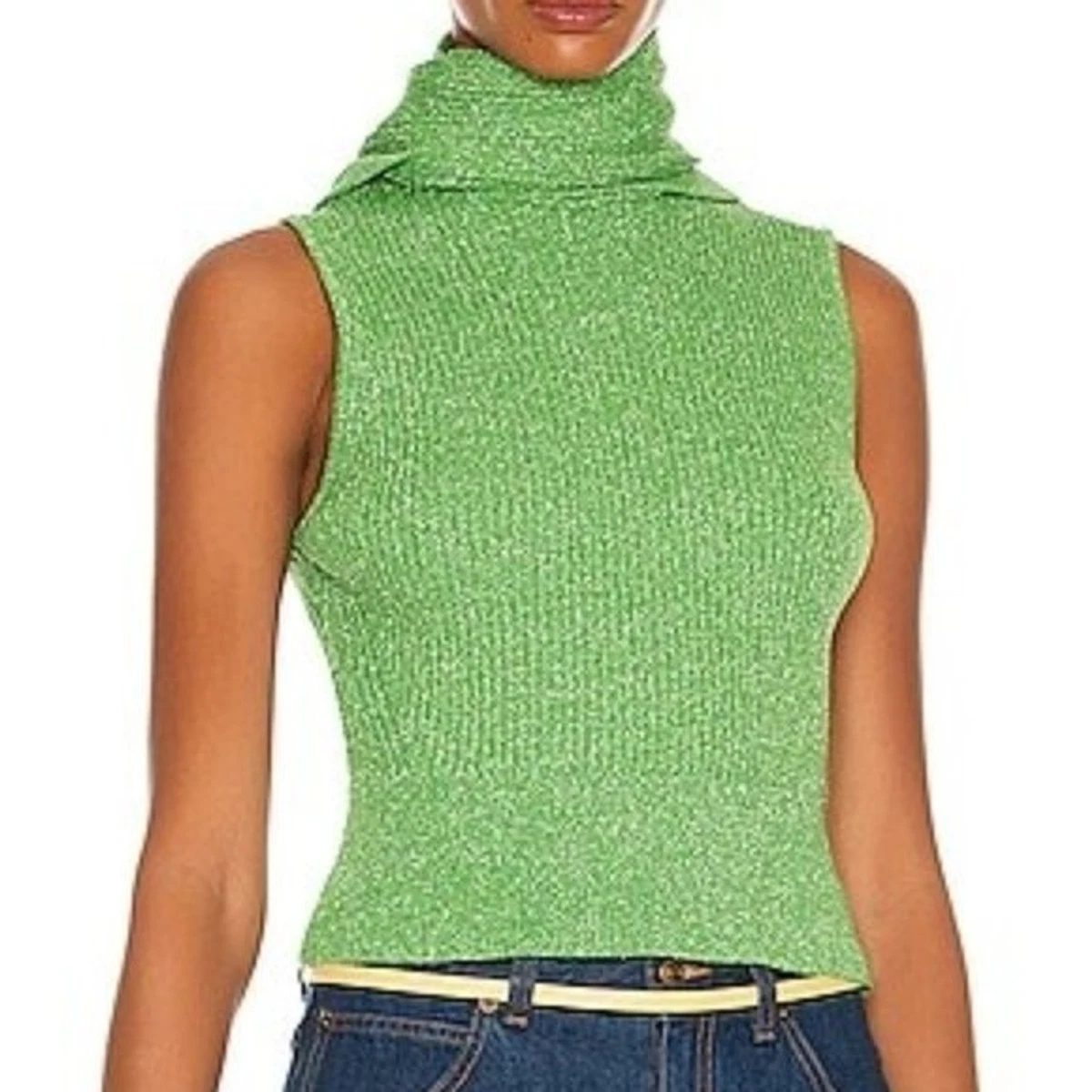 Ganni Glitter Metalic Roll neck Knit Sweater in Green Size S NEW