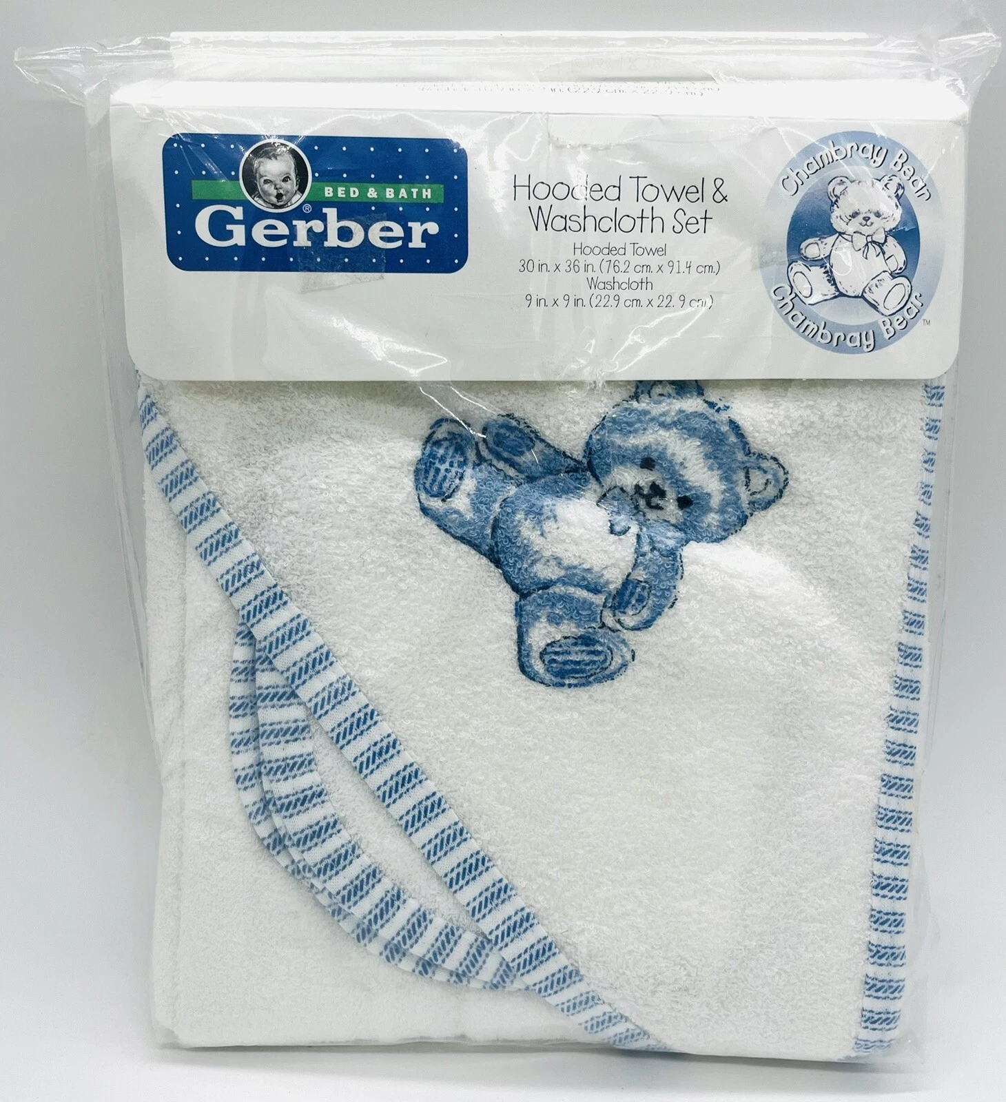 1994 Gerber Baby Bed Bath Chambray Bear Hooded Towel Washcloth NOS Rare HTF
Opens in a new window or