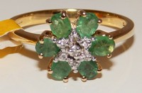 A Fine 9ct Yellow Gold Emerald & Diamond Cluster Engagement Ring Size P A Fine 9ct Yellow Gold Emerald & Diamond Cluster Engagement Ring Size P