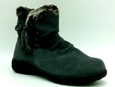 Khombu Isabella Gray Suede Ankle Boots Size 9 M Faux Fur Lining