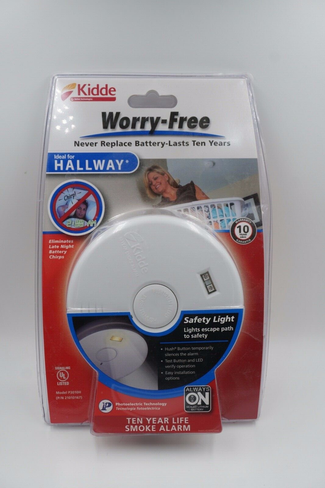 Kidde Worry- Smoke Alarm With Safety Light P3010h for sale online 