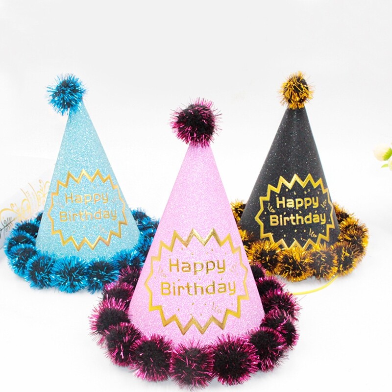 Party Cone Hats Pompoms Paper Party Hats Adults Fun Birthday Party Hat