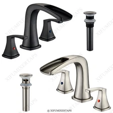 8“ Widespread Bathroom Faucet set 3 Holes Waterfall Sink Vanity Mixer w/Drain