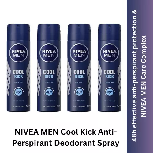 NIVEA MEN Cool Kick Anti Perspirant Deodorant Spray Pack of 4 4 x 150ml