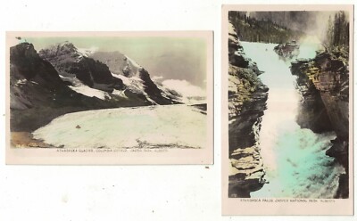 2 Echt Foto Postkarten Athabasca Falls & Glacier Jasper Park Alberta Kanada 1942