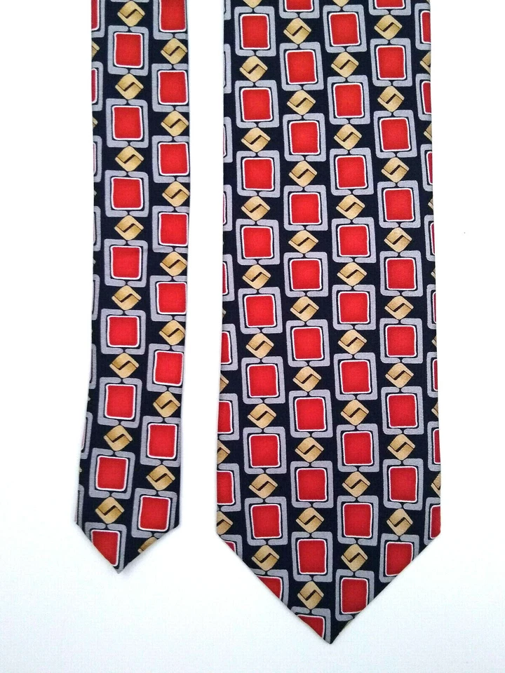 TIE Cintas Rojo Geométrico Extra Largo 61" 100% Seda Resistente a Manchas Tratado Foto 3 de 4