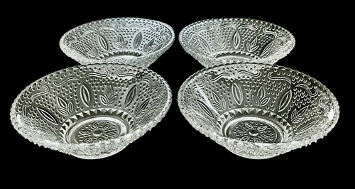 Set Of 4 Vintage Federal Glass Clear Heritage Round Small Dessert Fruit Bowls 5”