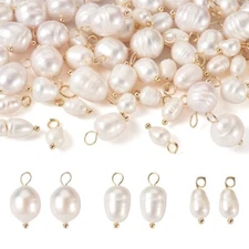 60Pcs/Box Natural Cultured Freshwater Rice Pearl Pendants Charms Golden 13~17mm