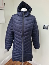 Brand New Harvey & Jones Puffer Jacket Size 12 Navy Blue Very Soft Hood