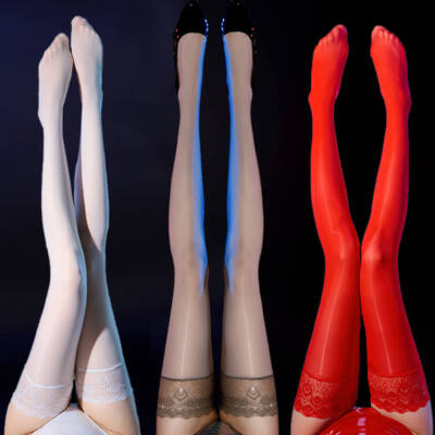 Women's Super Elastic Shiny High Stockings Lace Band Stay Up Thigh-Highs Hosiery