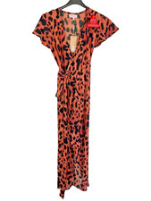 Dancing Leopard Midi Wrap Dress tangerine & animal print Size 6 BNWT