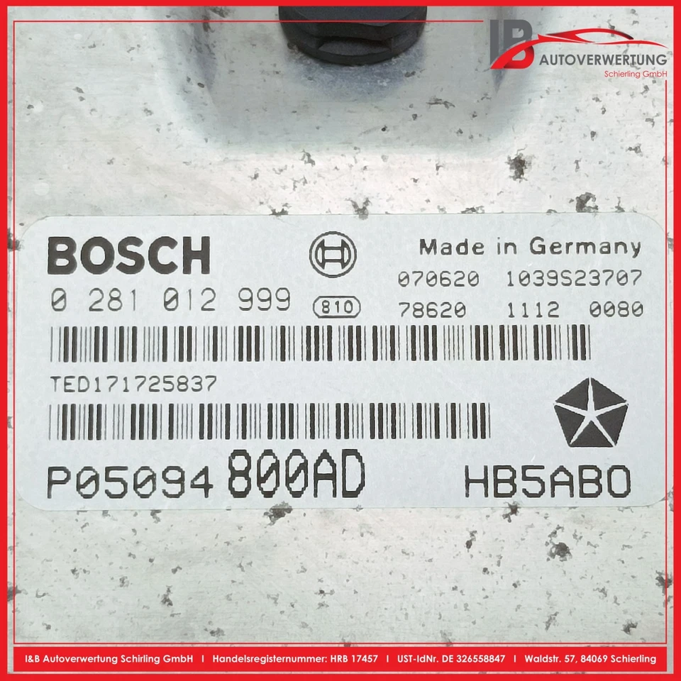 Centralina motore CHRYSLER VOYAGER IV RG P05094800AD 0281012999 BOSCH - Immagine 3 di 3