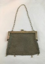 Vintage German Silver mesh, chain link purse with engraved frame,  3305 