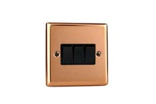 Varilight XY3B.CU Light Switch 3 Gang 2 Way 10 Amp Polished Copper (Black Insert